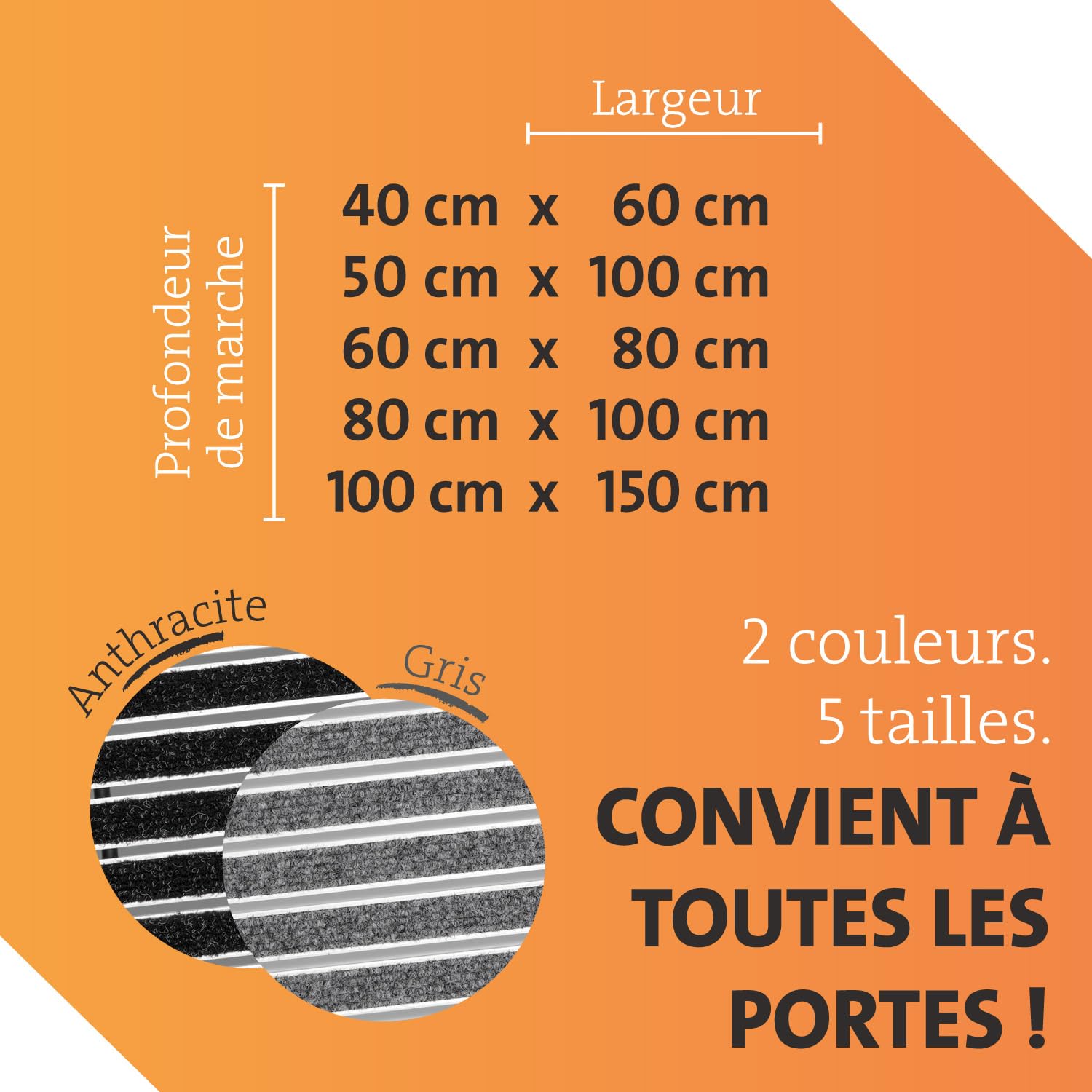 Tapis Aluminium pour l'intérieur et l'extérieur Paillasson en Aluminium y Compris Le Cadre de Montage pour l'installation, Noir, 80 x 60 cm