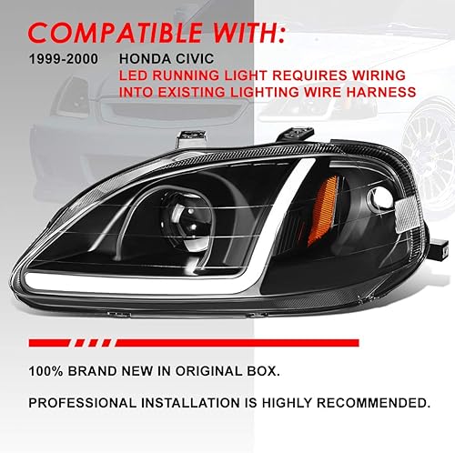Miniatura 7 de Par de lámparas LED DRL cromadas para faros delanteros con proyector de esquina transparente compatible con Honda Civic 99-00