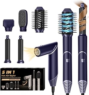 UKLISS Airstyler 5 in 1 Hair Dryer Air Styler with Auto Curling Wands Ionic Hair Blow Dryer Hair Styling Multi-use Styler Brushes for Styling Hair Air Curlers Women Gifts Hairdryers Set, Bue/Sliver