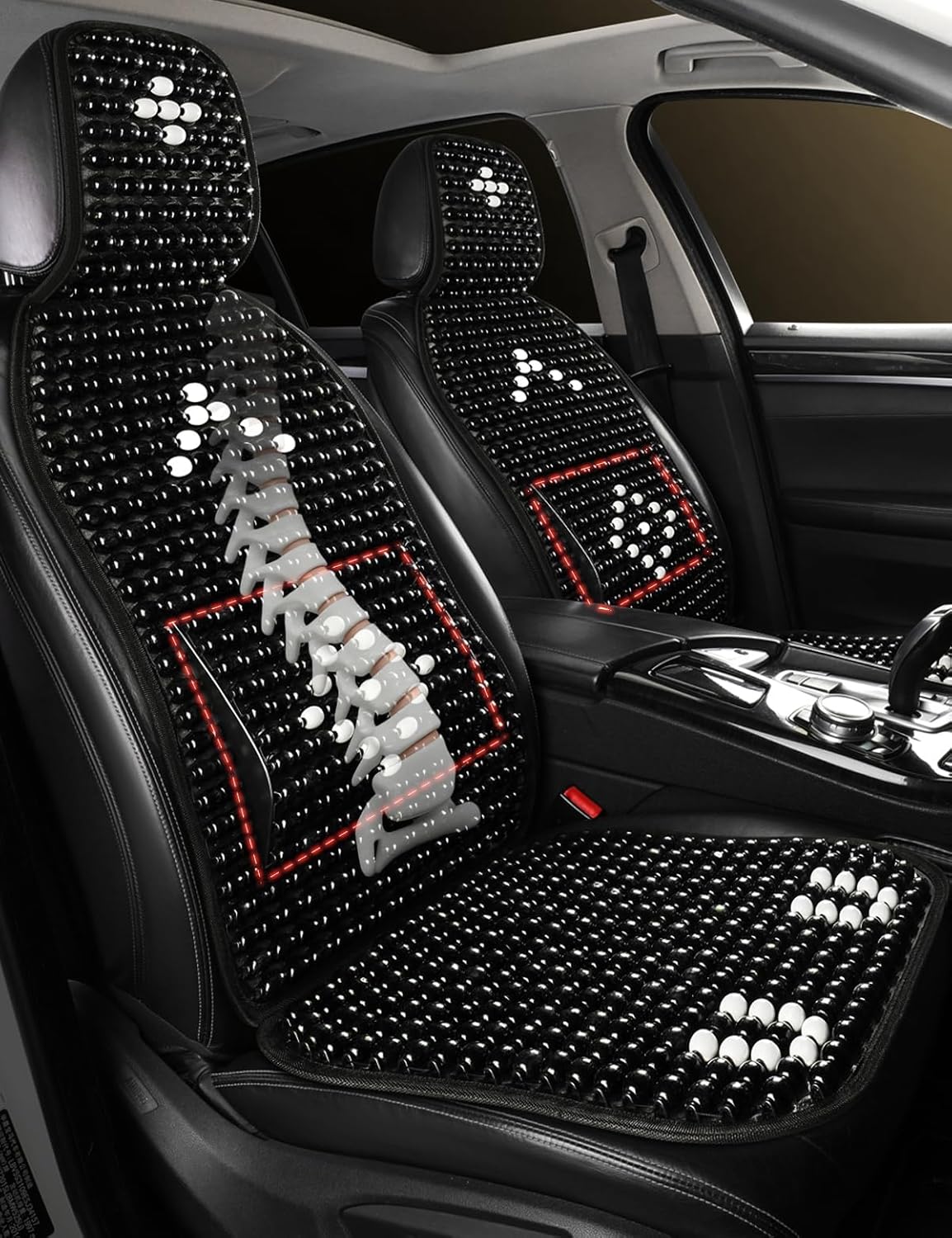 Wood Beaded Car Seat Cover Massaging Breathable Cooling Natural Wood Bead Cushion Universal Fit for Sedan, SUV & Truck. The Ergonomic Lumbar Support Can Relieve Painful from Long Trips