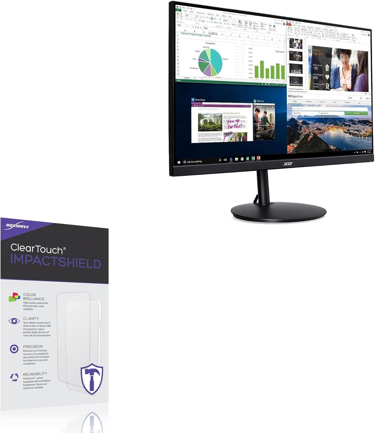 BoxWave Screen Protector Compatible With Acer SB272 EBI (27") - ClearTouch ImpactShield (2-Pack), Impenetrable Screen Protector Flexible Film