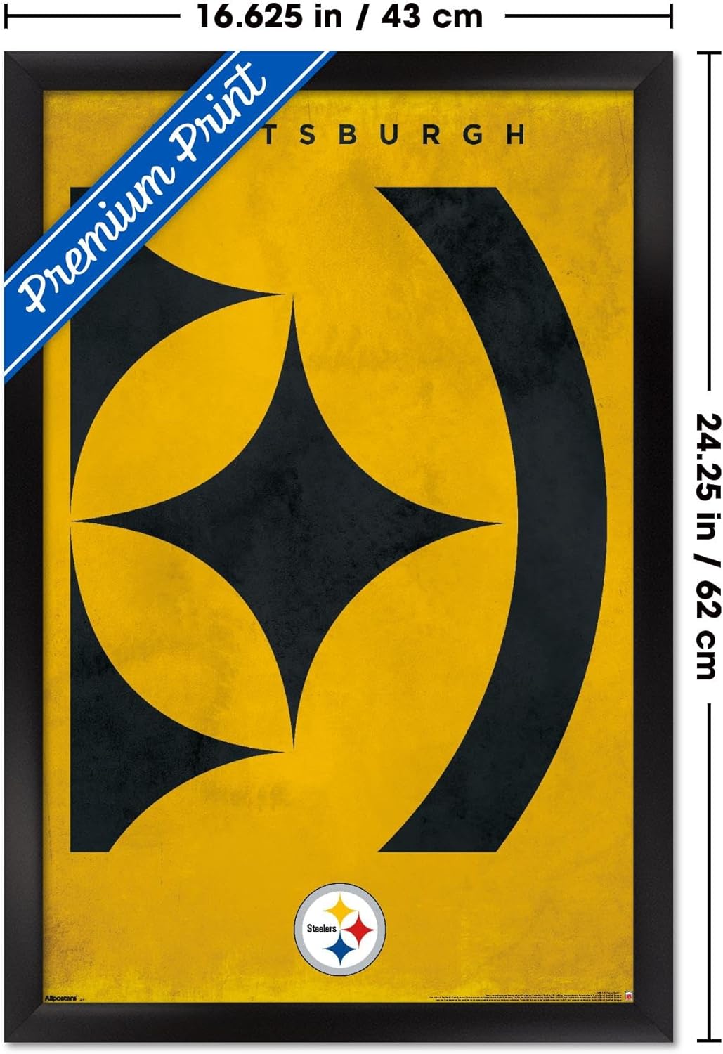 NFL Pittsburgh Steelers - Logo 25 Wall Poster, 22.4L" x 14.7W", Black Framed Version