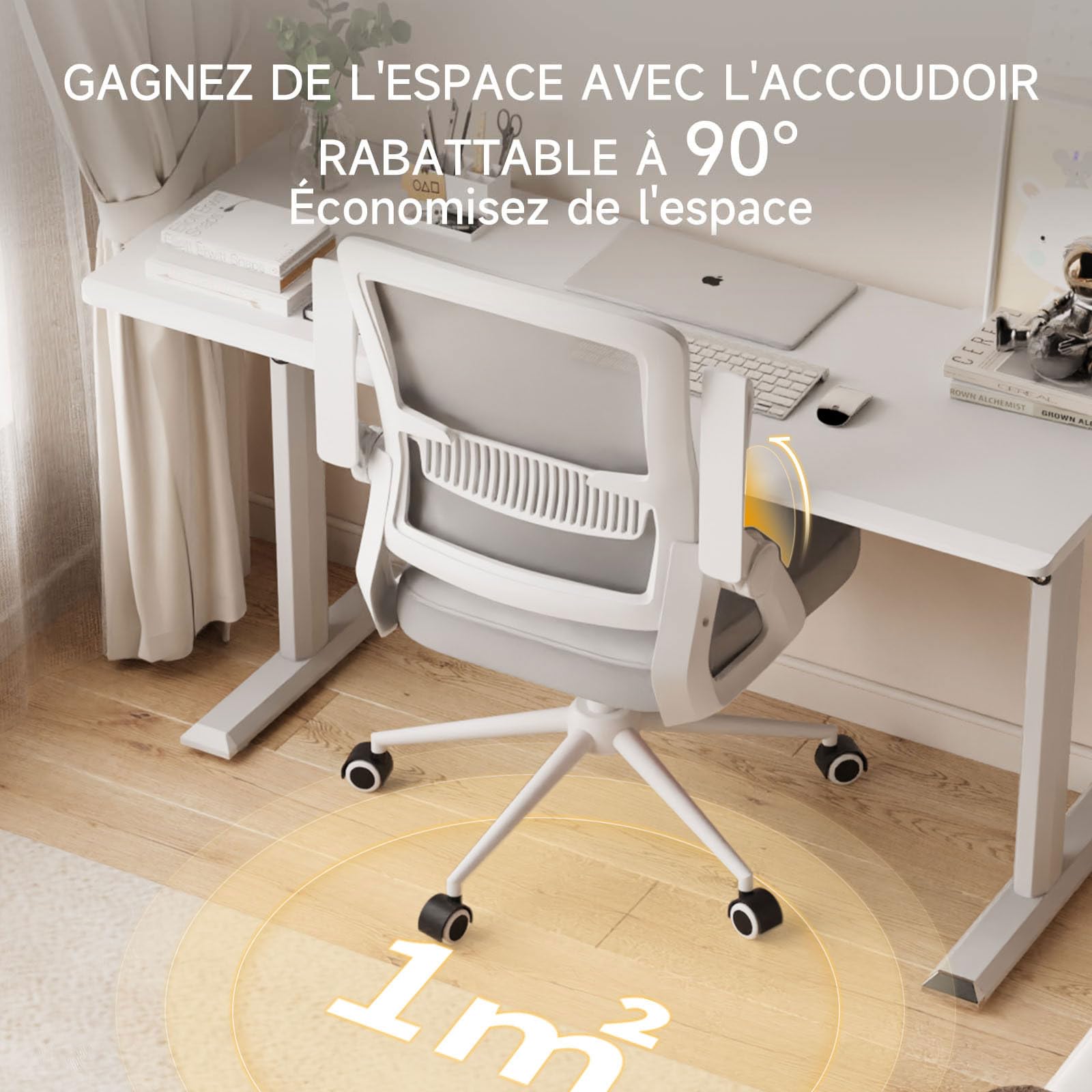 rattantree Chaise de Bureau Ergonomique pour la Maison et Le Bureau, Gris | Accoudoirs Pliables à 90°, Soutien Lombaire, Dossier Inclinable, Hauteur Réglable