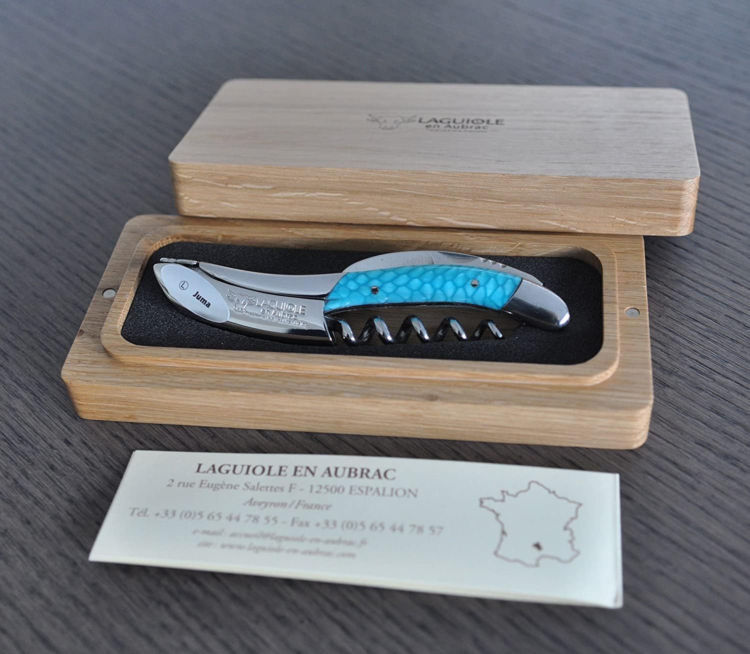 Laguiole En Aubrac Sommelier Waiter's Corkscrew, Juma Turquoise Handle, Wine Opener With Foil Cutter & Bottle Opener