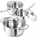 MICHELANGELO Stainless Steel Saucepan Set with Lids 1QT & 2QT & 3QT, Stainless Steel Sauce Pot Set 6 Piece, Nonstick Sauce Pans with Lid, Induction Compatible, Dishwasher Safe