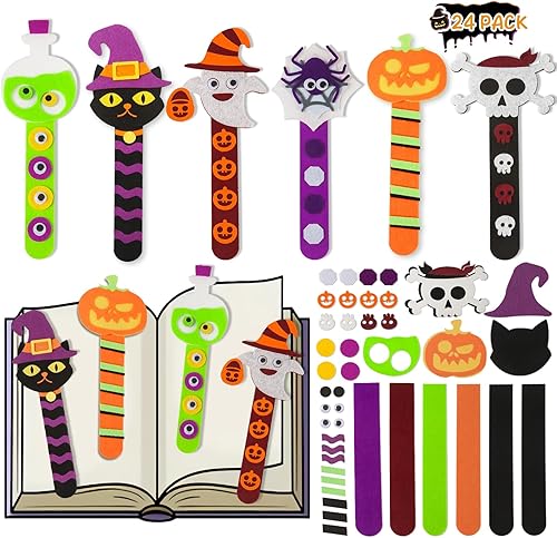 Letapapa Manualidades de Halloween para niños de 4 a 8 años, paquete de 24 marcapáginas de Halloween, manualidades, regalos de fiesta de Halloween,