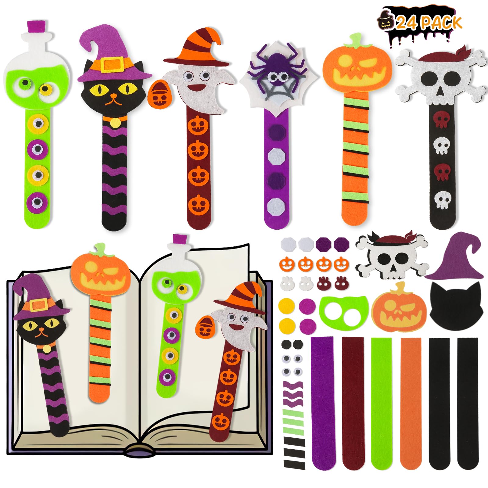 Letapapa Halloween Crafts for Kids Ages 4-8, 24 Pack Halloween Bookmarks DIY Crafts, Halloween Party Favors Trick or Treating, Goodie Bag Gifts Toys, Halloween Classroom Prizes for Kids Art Activities