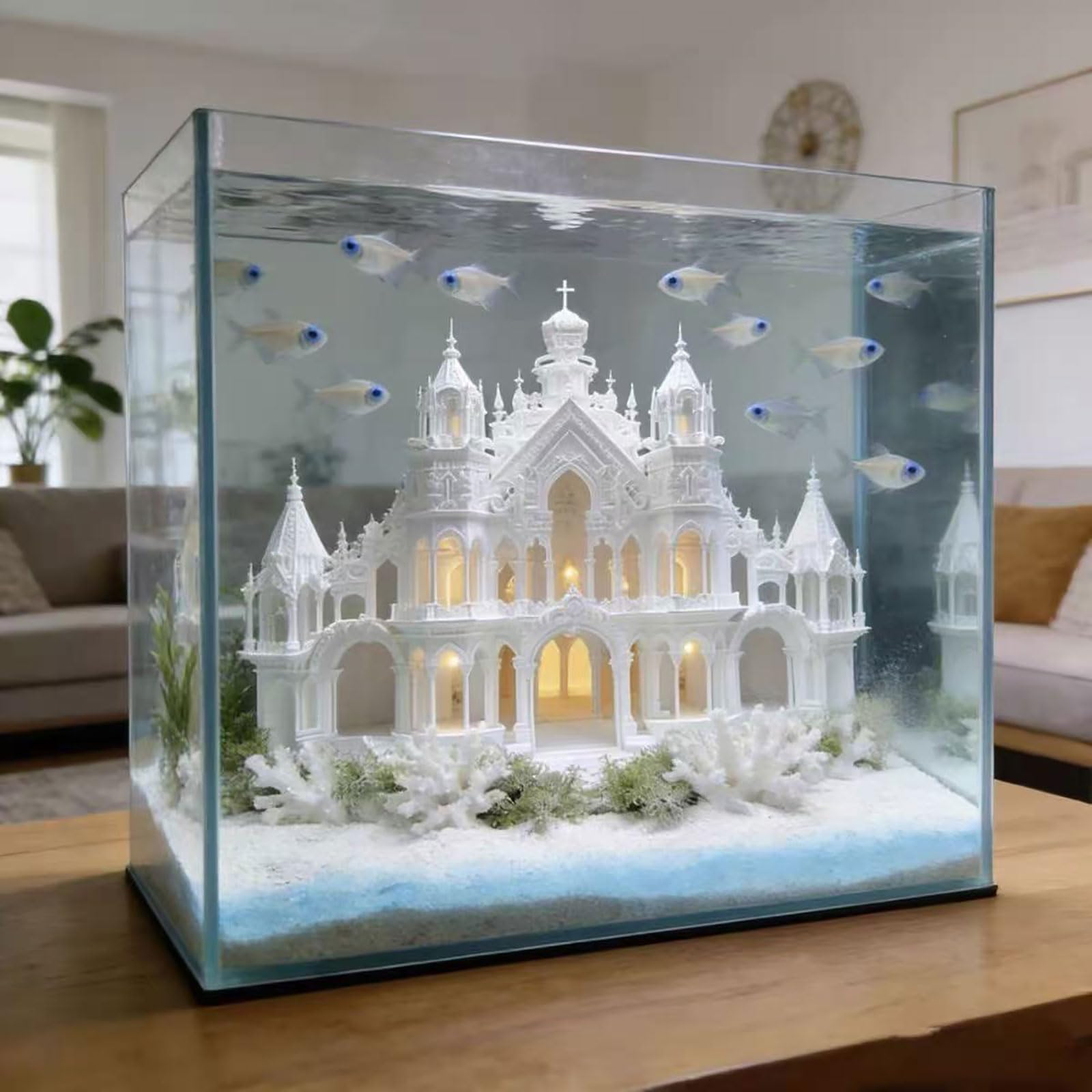 Aquariumdekorationen, Dekorationen für Fischbecken-with Light | Für Reptilien und Amphibien: Kleines Aquarium als Dekoration, Versteck und Brutstätte