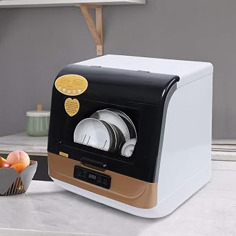 Countertop Dishwasher Kitchen Mini Portable Dish Bowl Washer Tabletop Automatic Dishwasher Deep Cleaning for Home, Apartment, RV White & Black