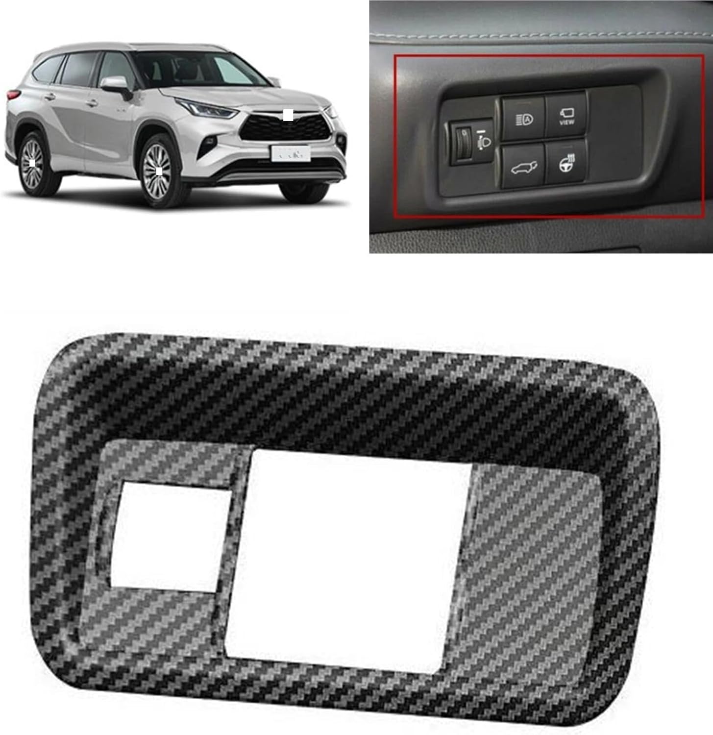 for toyotas Highlander 2021-22 Front Head Light Lamp Headlight Switch Control Cover Trim Carbon Fiber Look Headlamp Adjust Frame