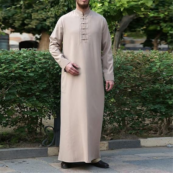 Men's Robe Middle East Ramadan Button Simple Atmosphere Abaya Thoub Muslim Solid Color Islamic Clothing Mens Jubba
