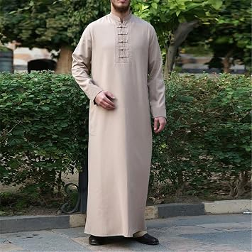 Men's Robe Middle East Ramadan Button Simple Atmosphere Abaya Thoub Muslim Solid Color Islamic Clothing Mens Jubba