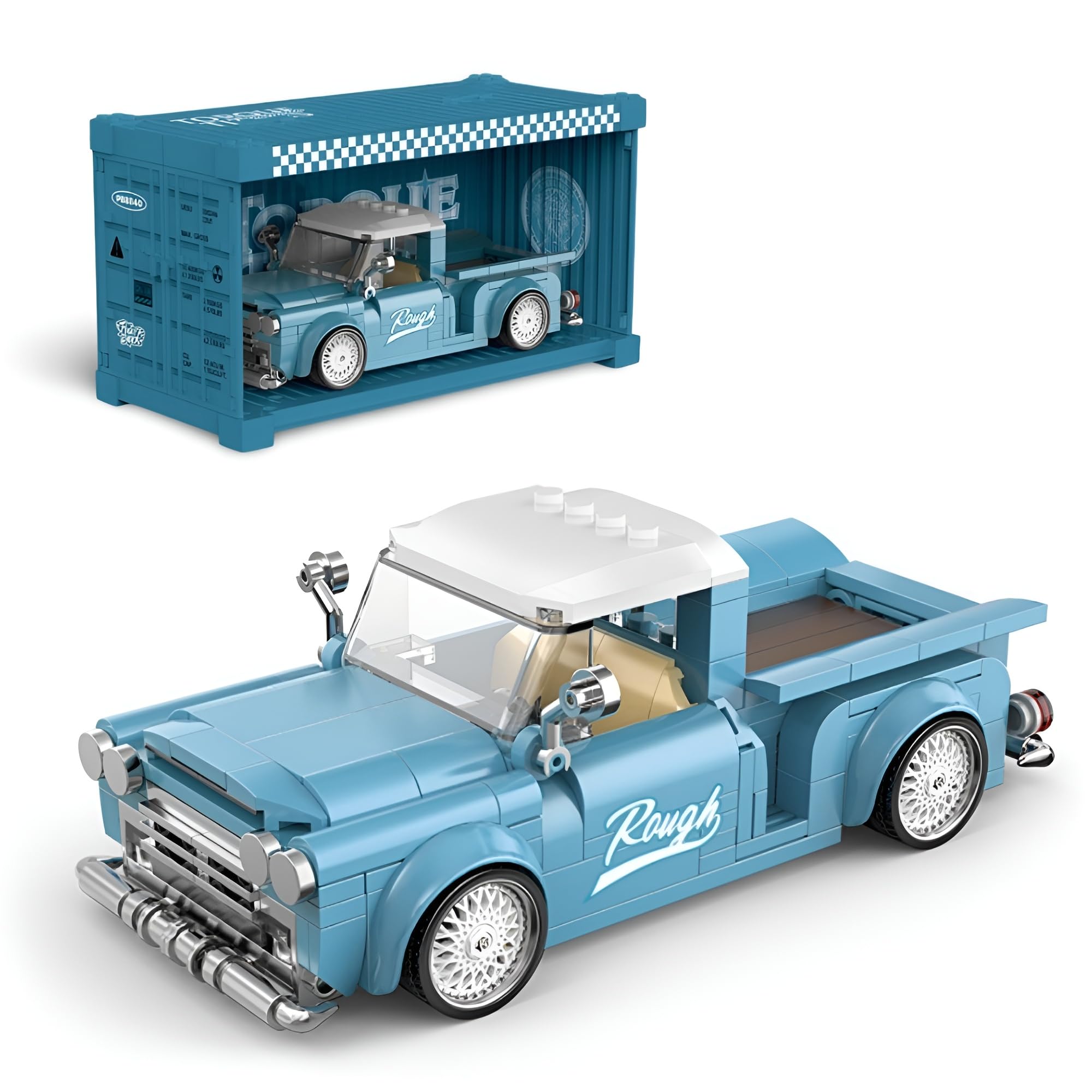 Ebortsin Pickup Truck Building Kit - 297 Pcs American Pickup Truck Model Car Building Blocks Set with Container Display Box, Collectible Gift for Adults and Kids, Compatible with L***