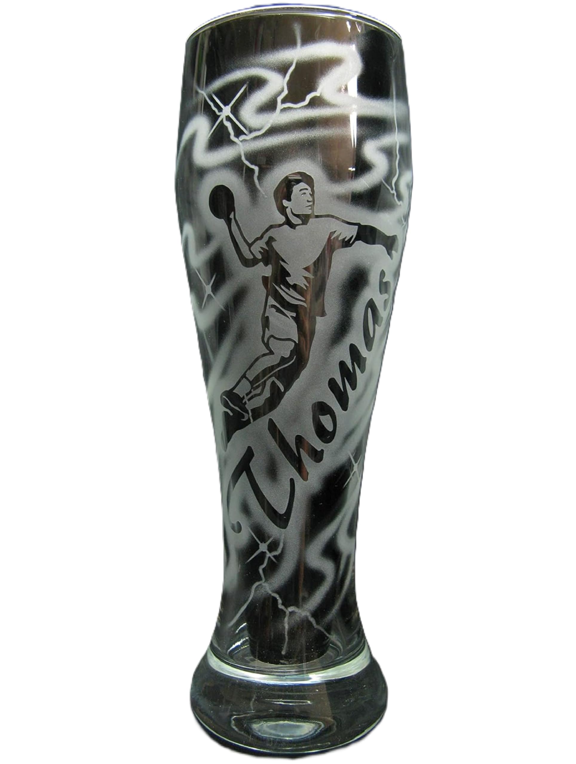 Weizenglas 0,5 l mit Gravur Handball Handballer und Name personalisiert Glas Bierglas Weizenbierglas Weißbierglas individuell Geschenk Ballsport