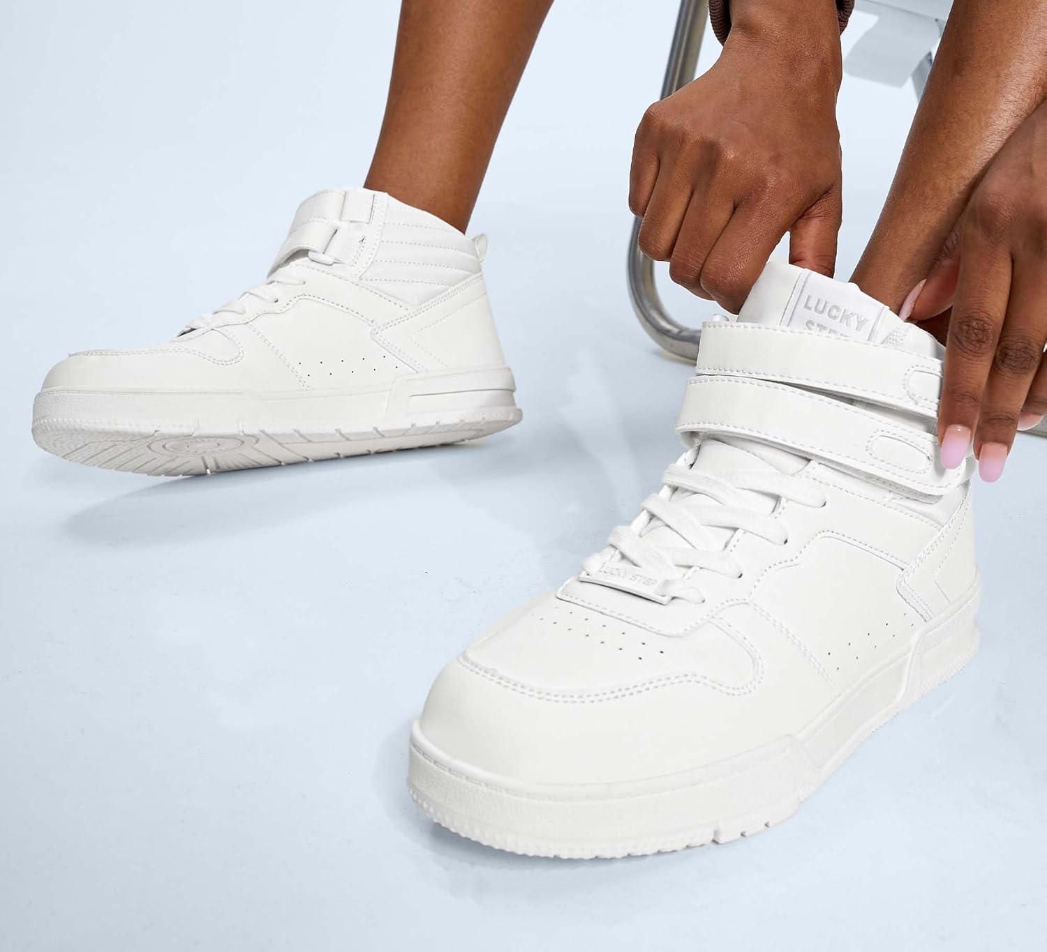 LUCKY STEP Women's High Top Fashion Sneakers Basketball Ankle Boots Walking Tennis Shoes Platform Hook and Loop Casual Faux Leather Sneaker - Image 7