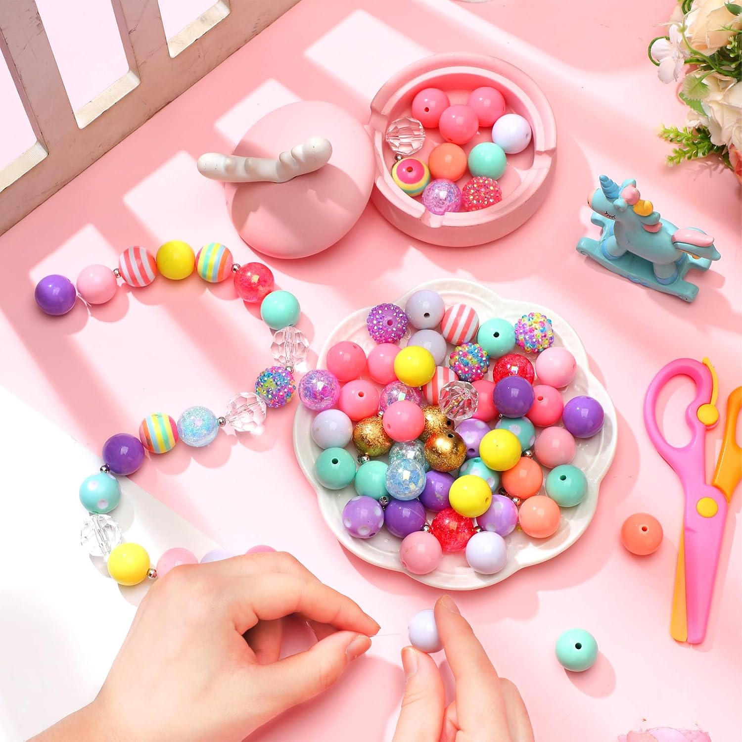 Sasylvia 100 Pcs 20 mm Rhinestone Beads Shine Disco Ball Bubblegum Plastic Chunky Loose Round Spacer Beads for Jewelry Making DIY Craft Pen Bracelet Supplies(Macaron Color,Modern Style) - Image 6