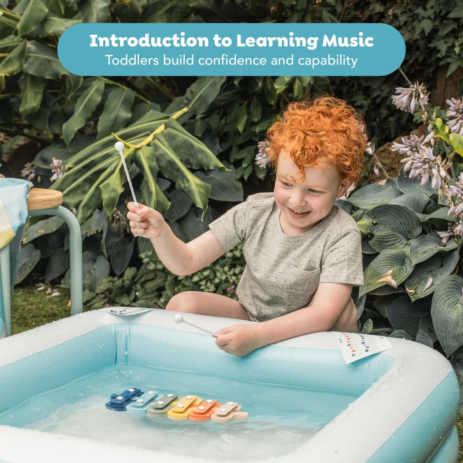 Tiger Tribe Xilófono de baño - Juguetes musicales para la hora del baño, 6 llaves de espuma entrelazadas, 2 hojas de música impermeables, juguetes acuáticos, regalos para niños pequeños, a partir de 2