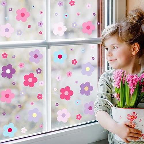 Vista 30 de Whaline 9 hojas de flores hippie retro boho groovy - Adhesivos de doble cara coloridos preppy anticolisión y calcomanías