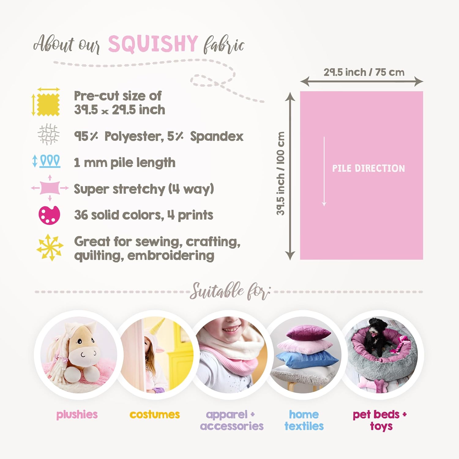 kullaloo Mochi Minky Fabric Bundle | Super Soft Squishy Plush Cuddle Material | 4-Way Stretch | Precut 3 Pcs, 39.5x29.5 Each | Summer Breeze Bundle for Sewing Plushies, Apparel, Blankets, Crafts