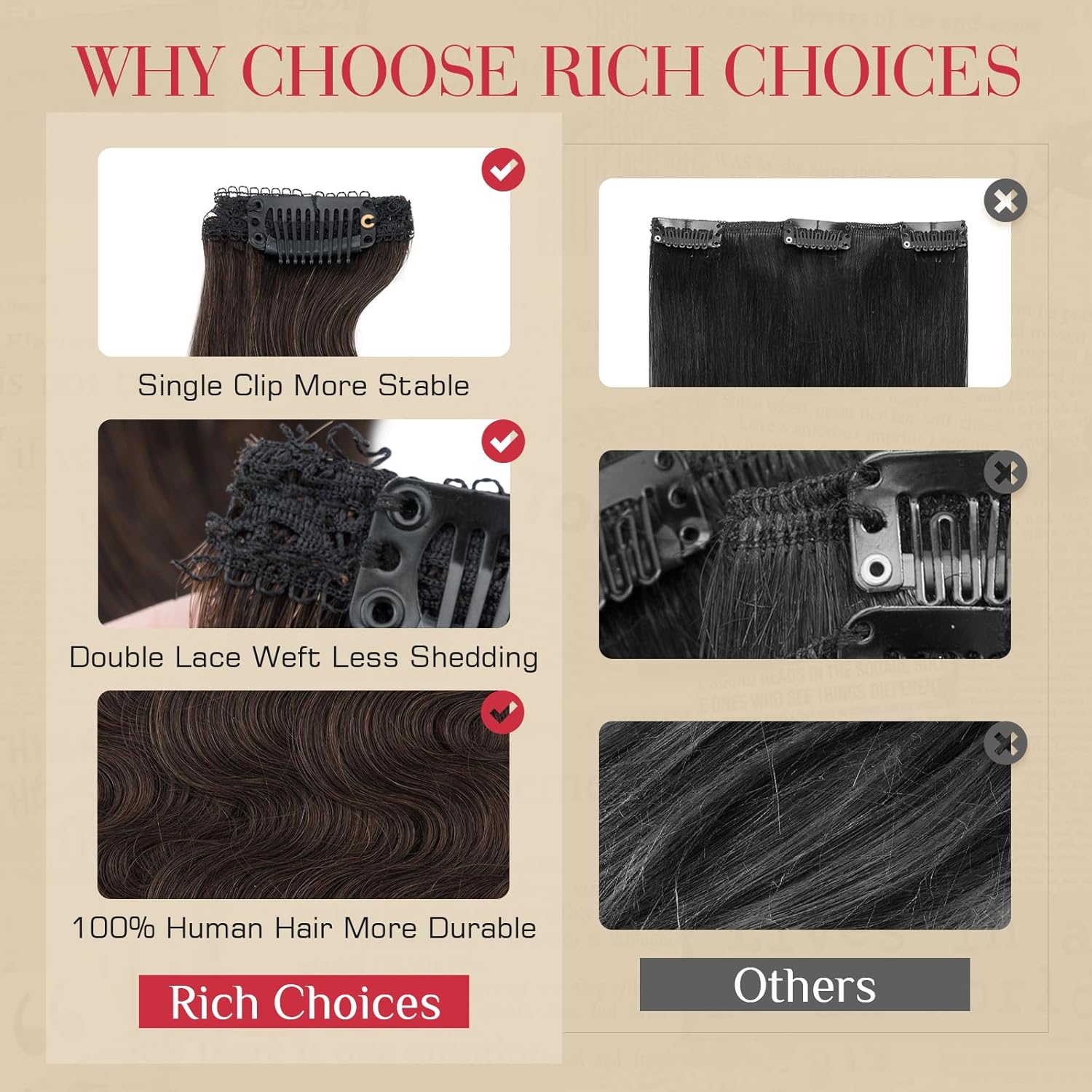 Rich Choices Clip In Hair Extension Real Human Hair-Wave/Curly 6 Pcs Single Clip Hairs Extension for Women-Invisible Mini Clips in Hairpieces for Thin Hairs-16 Inch #2R Chocolate Brown