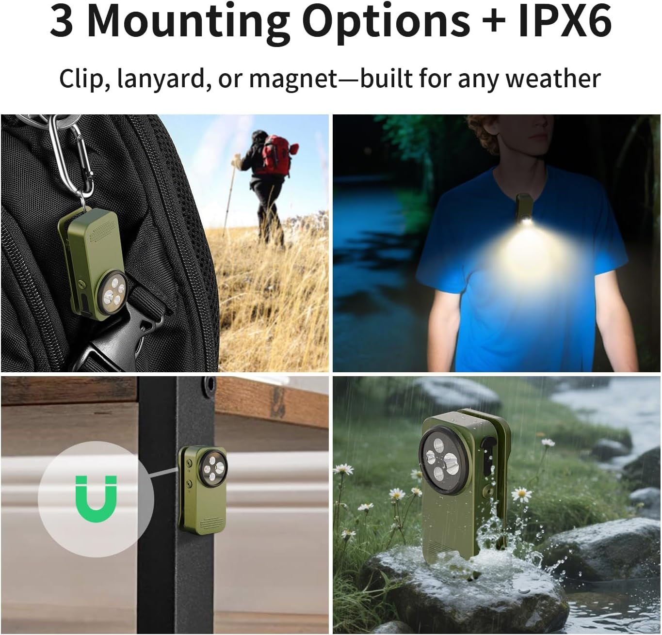 EDC Flashlight Rechargeable, Mini Clip on Flashilight 600LM Dual Spotlight & Floodlight, 10 Brightness Level, Multi-Color LED, 800mAh, Magnetic, IPX6, Tactical Light for Signal, Cycling & Outdoor