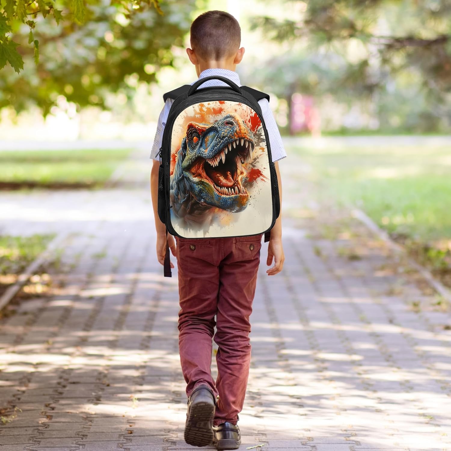 SARA NELL Dinosaur Backpack Watercolor Splash Dinosaur Boys Backpack Cool T-rex Dino School Backpack for Kids, Elementary Boys Backpack Bookbag with 2 Compartments, 16 Inches