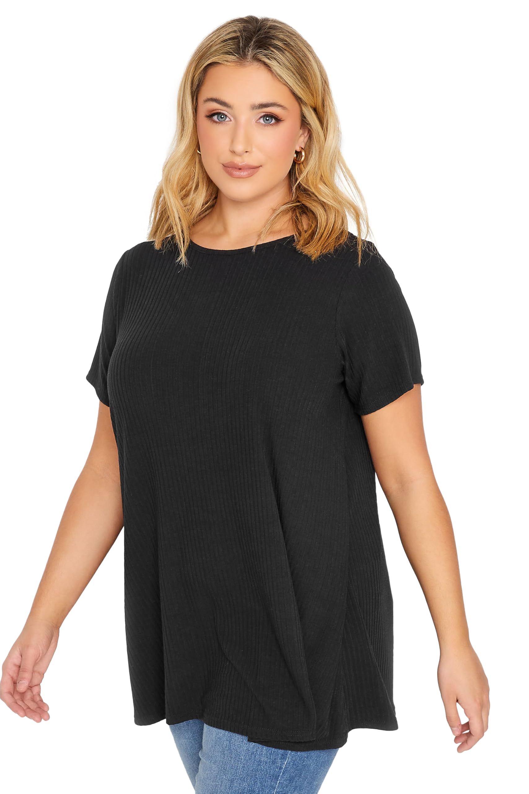 Yours Curve Ribbed Swing Top - Women's - Plus Size Curve Black