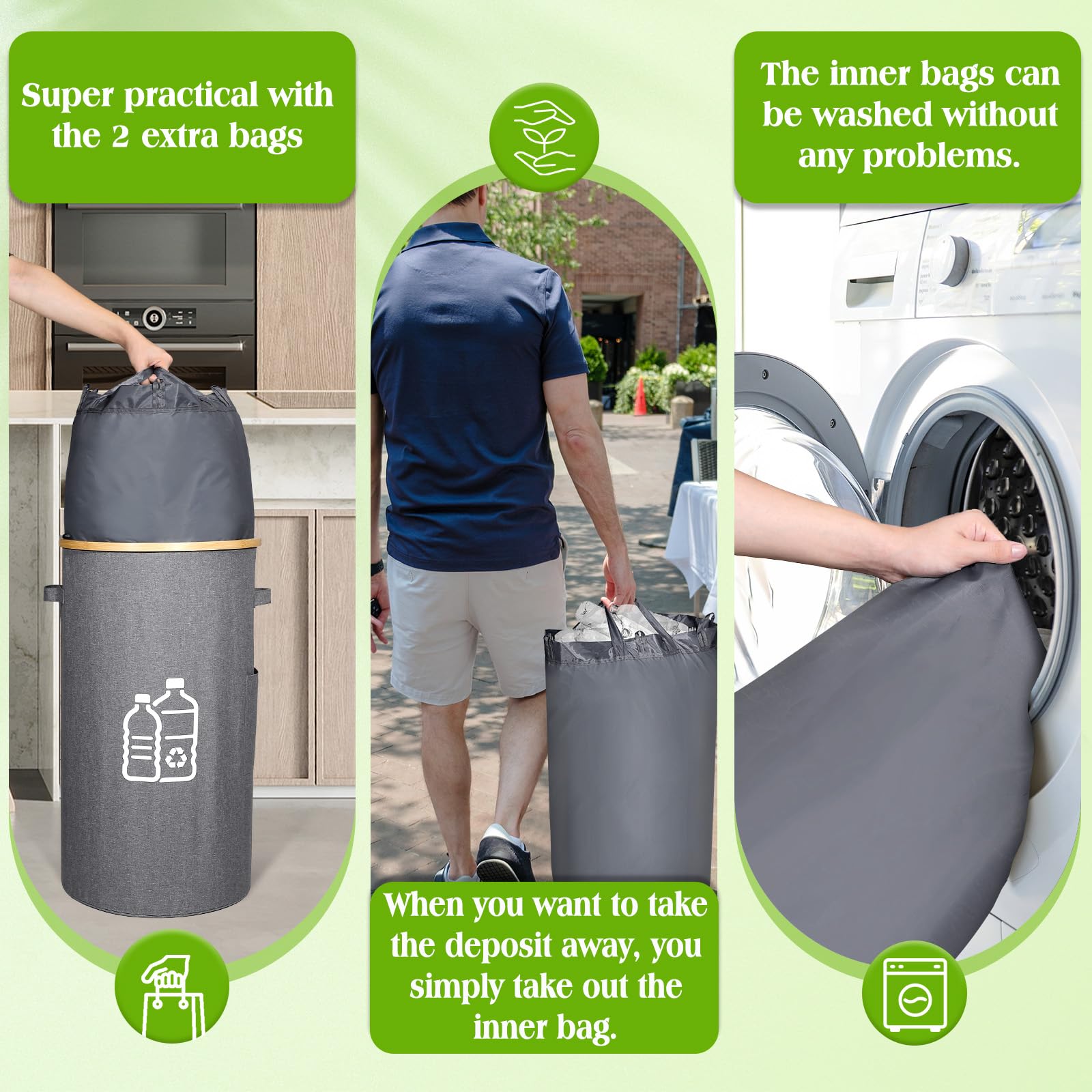 SelfTek Contenitore Per Bottiglie E Lattine 100L – 2 Pezzi Con Coperchio In MDF E Sacchetti Lavabili – Nero