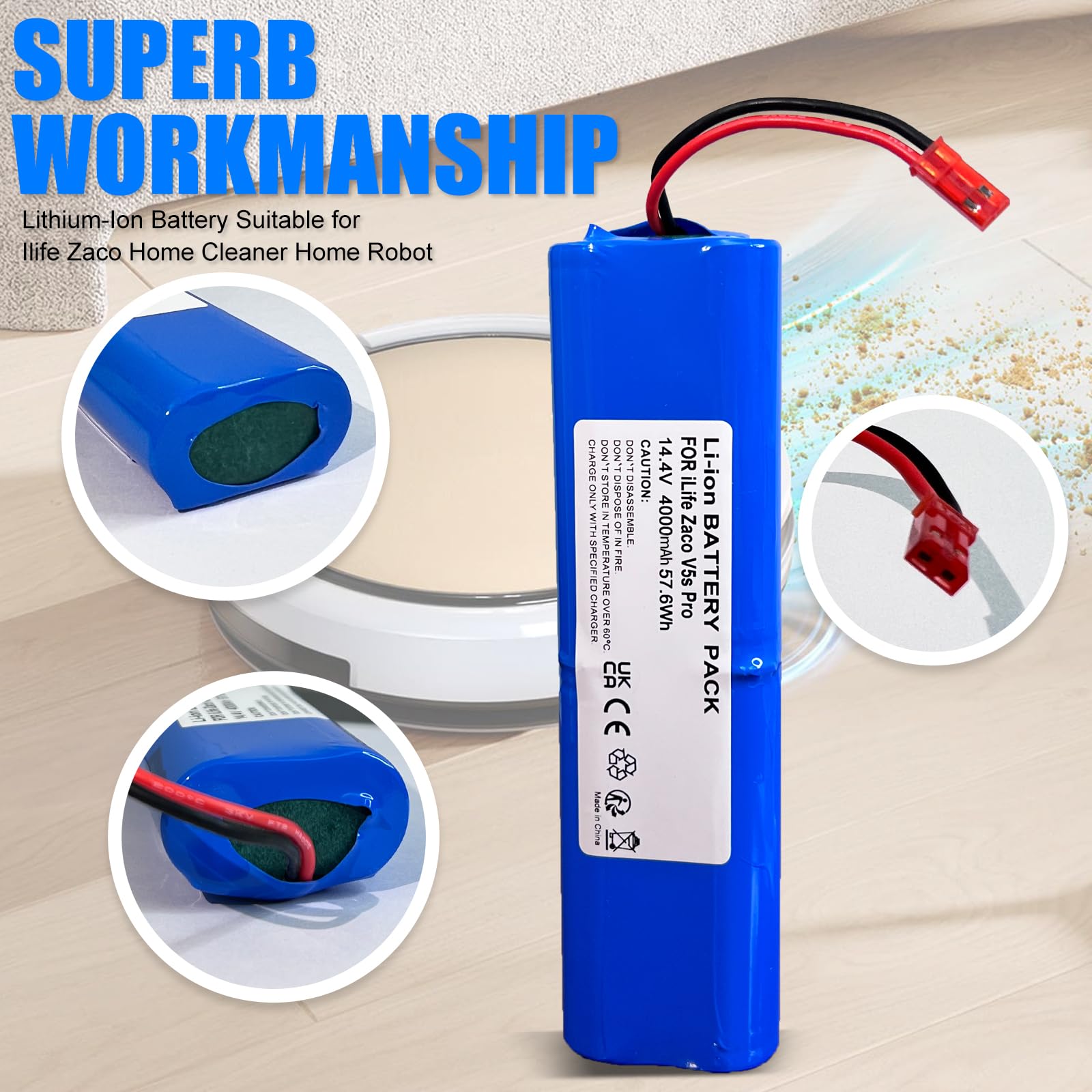 Exmate 14.4V 3500mAh Li-ion akku, rsatzakku für iLife Zaco V3s Pro, 5s