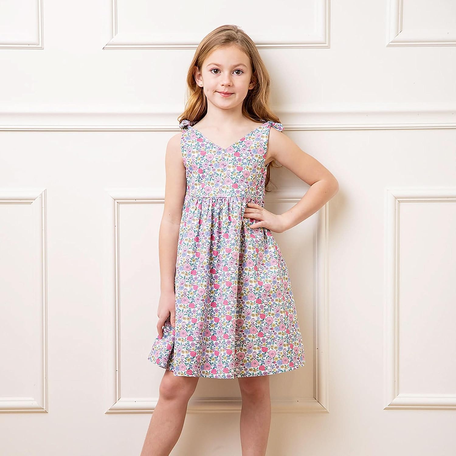 Hope & Henry Girls' Sleeveless Bow Shoulder Swing Dress