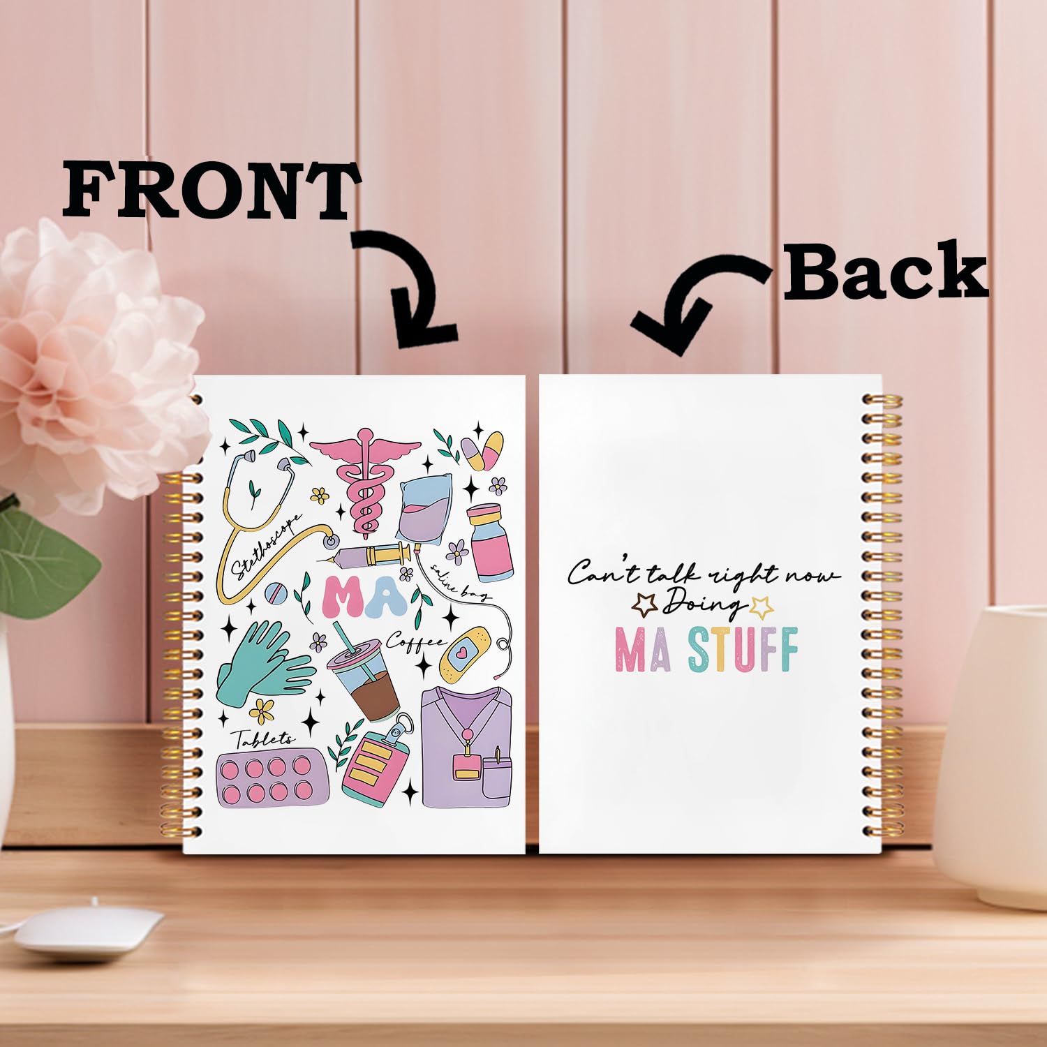 SNNDER Medical Assistant Gifts, MA Gifts for Women, MA Notebook Medical Journal Hardcover Spiral Notebook 5.5x8.3 Inch