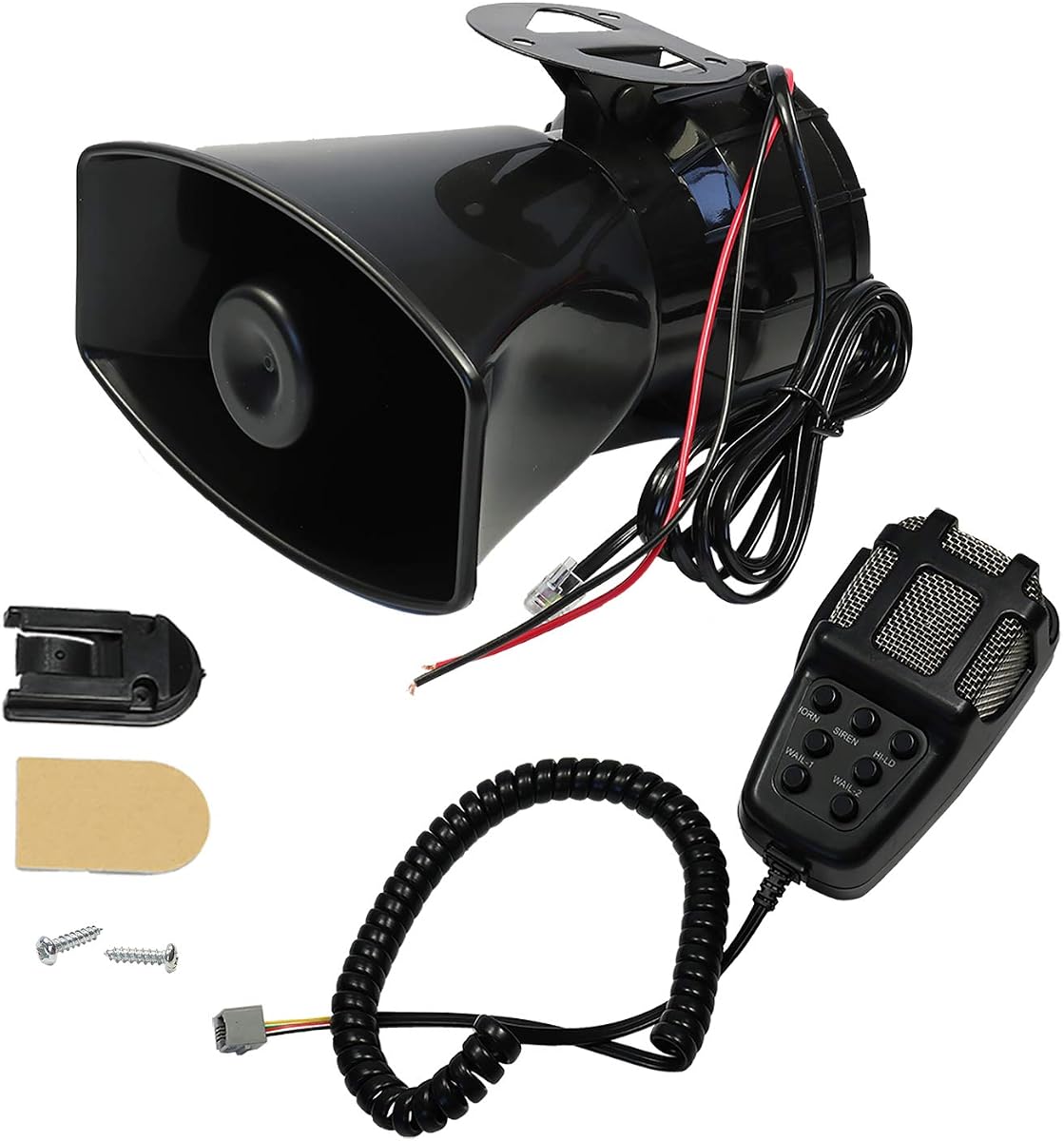Bocina de sirena de coche Sirena de sonido de 7 tonos Micrófono de policía Altavoz PA Sistema de coche Emergencia con amplificador de micrófono-100W Bocina eléctrica de sonido de emergencia-12V