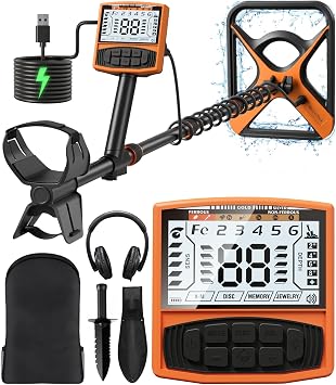 Metal Detector for Adults Rechargeable, 11" Professional Metal Detector for Gold & Silver, High Accuracy Waterproof Design, 5 Modes, Christmas Stocking Stuffers Gifts for Men/Dad,M55,Orange