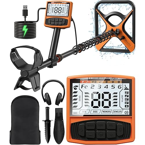Metal Detector for Adults Rechargeable, 11" Professional Metal Detector for Gold & Silver, High Accuracy Waterproof Design, 5 Modes, Christmas Stocking Stuffers Gifts for Men/Dad,M55,Orange