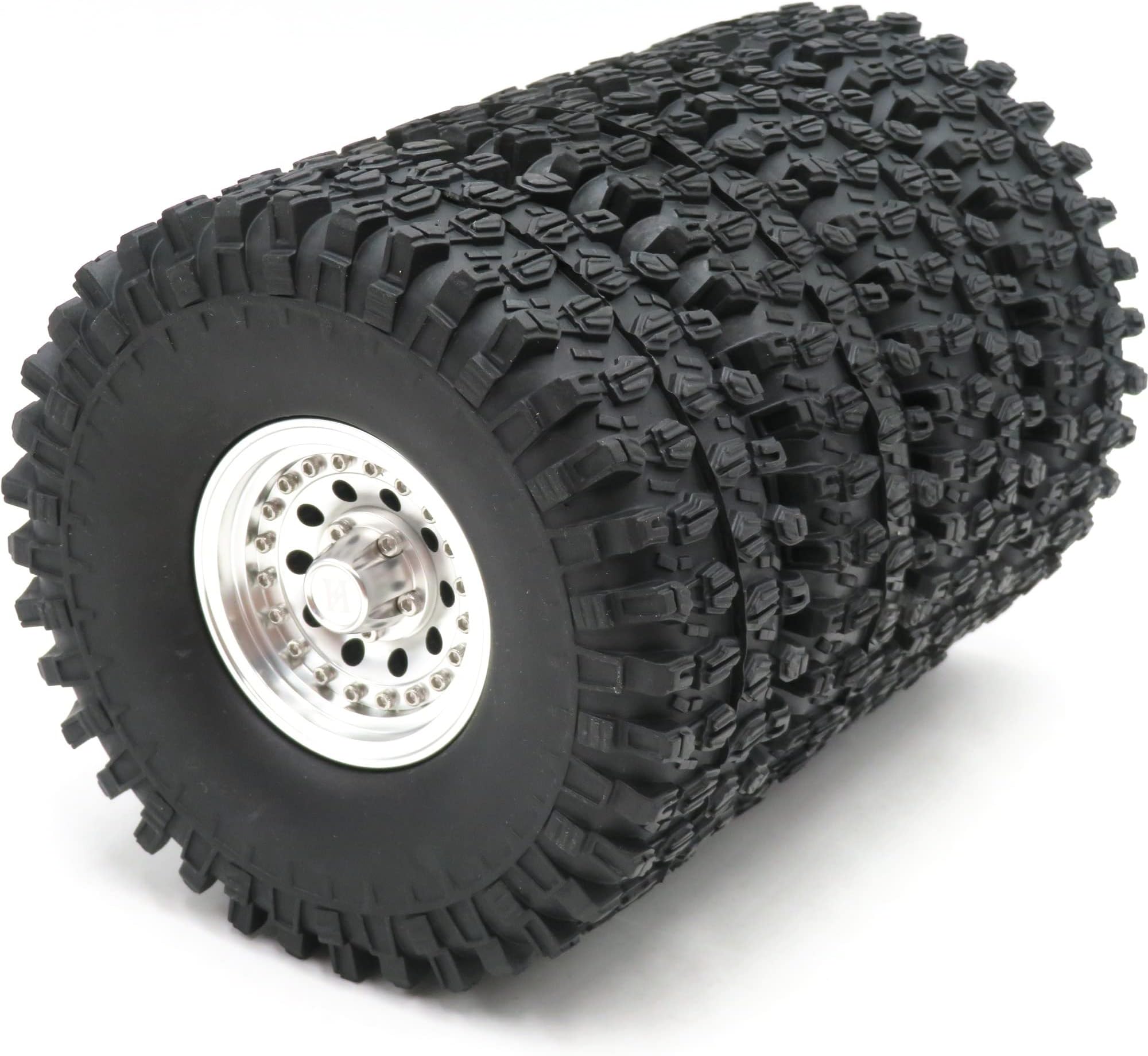 4pcs 1.9 Beadlock Wheels and Tires Height 120mm Tyre & Aluminum Rims with Heavy Metal Rings for 1/10 RC Mud Crawler Truck SCX10 TRX4 CC01, HS700651