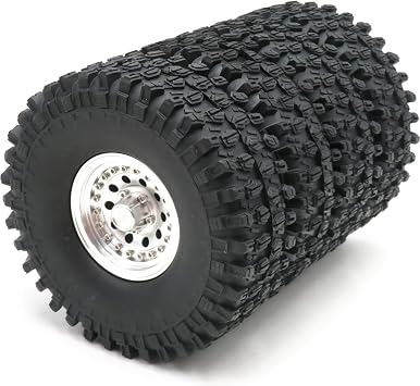 4pcs 1.9 Beadlock Wheels and Tires Height 120mm Tyre & Aluminum Rims with Heavy Metal Rings for 1/10 RC Mud Crawler Truck SCX10 TRX4 CC01, HS700651