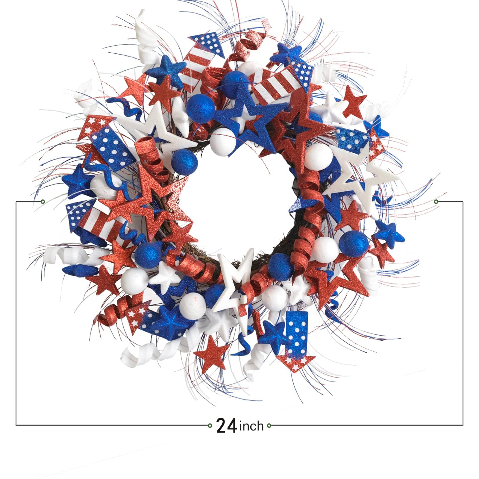 Amazon.com: 14 Inch Patriotic Red White Blue Glitter Stars Wreath