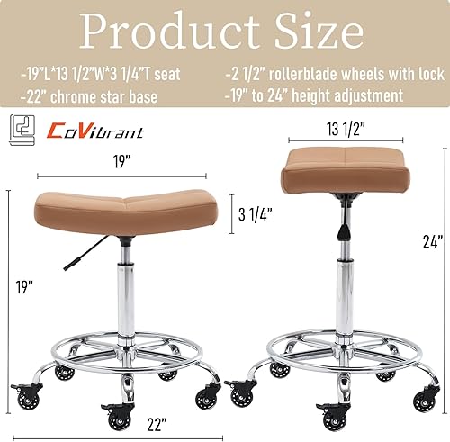 Vista 24 de Taburete enrollable ajustable resistente con asiento ancho, ruedas de goma bloqueables y reposapiés, silla giratoria para cocina, laboratorio, Gris