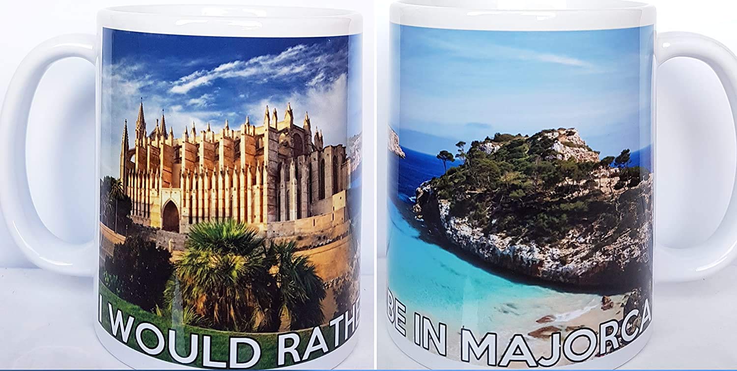 Kazmugz Beautiful I Would Rather Be In Majorca Ceramic Gift Mug. Lovely Images On A Coffee Mug Or Tea Cup. Can Be Personalised.