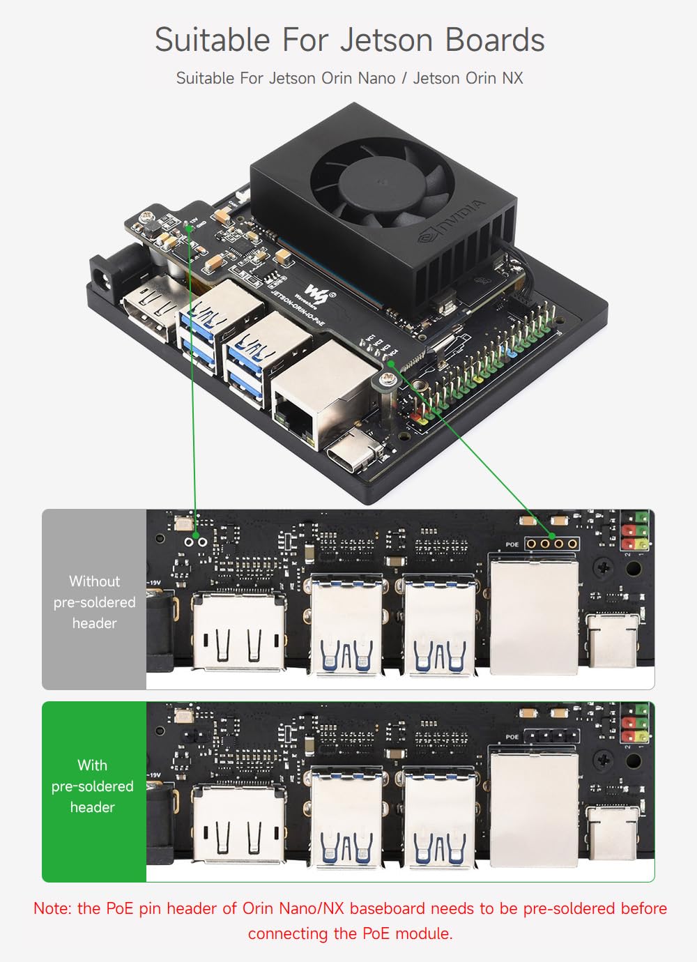 Waveshare PoE Expansion Board Jetson Orin Nano/NX - Mini Module Alimentation Ethernet