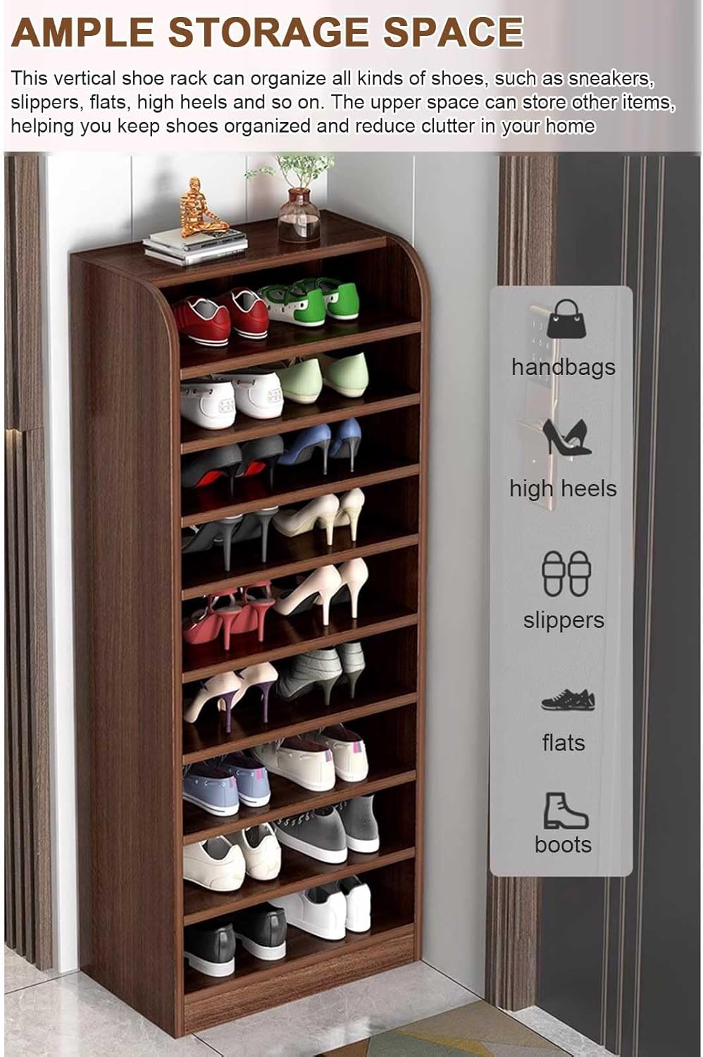 Shoe Rack 5-8 Tier Tall Shoe Slots Storage Cabinet Wooden Shoe Shelves Organizer for Small Spaces, Closet Hallway Bedroom Entryway,Natural,28x30x100cm