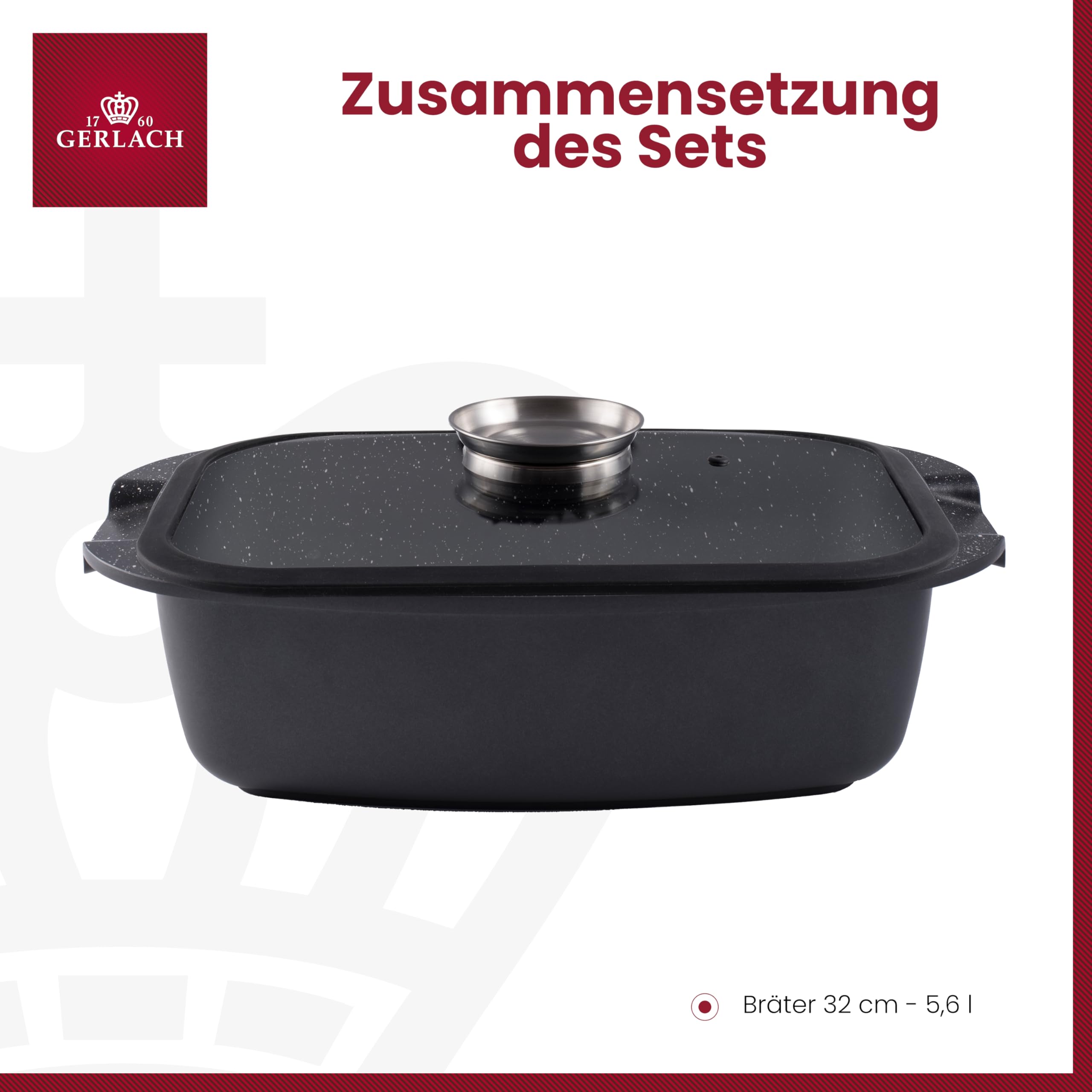 Gerlach Granitex Bräter Mit Deckel Für Induktion Backofen Topf Schmortopf Bratentopf Backofengeeignet Töpfe Pfannen 32 Cm 5,6 L, Sc Schwarz