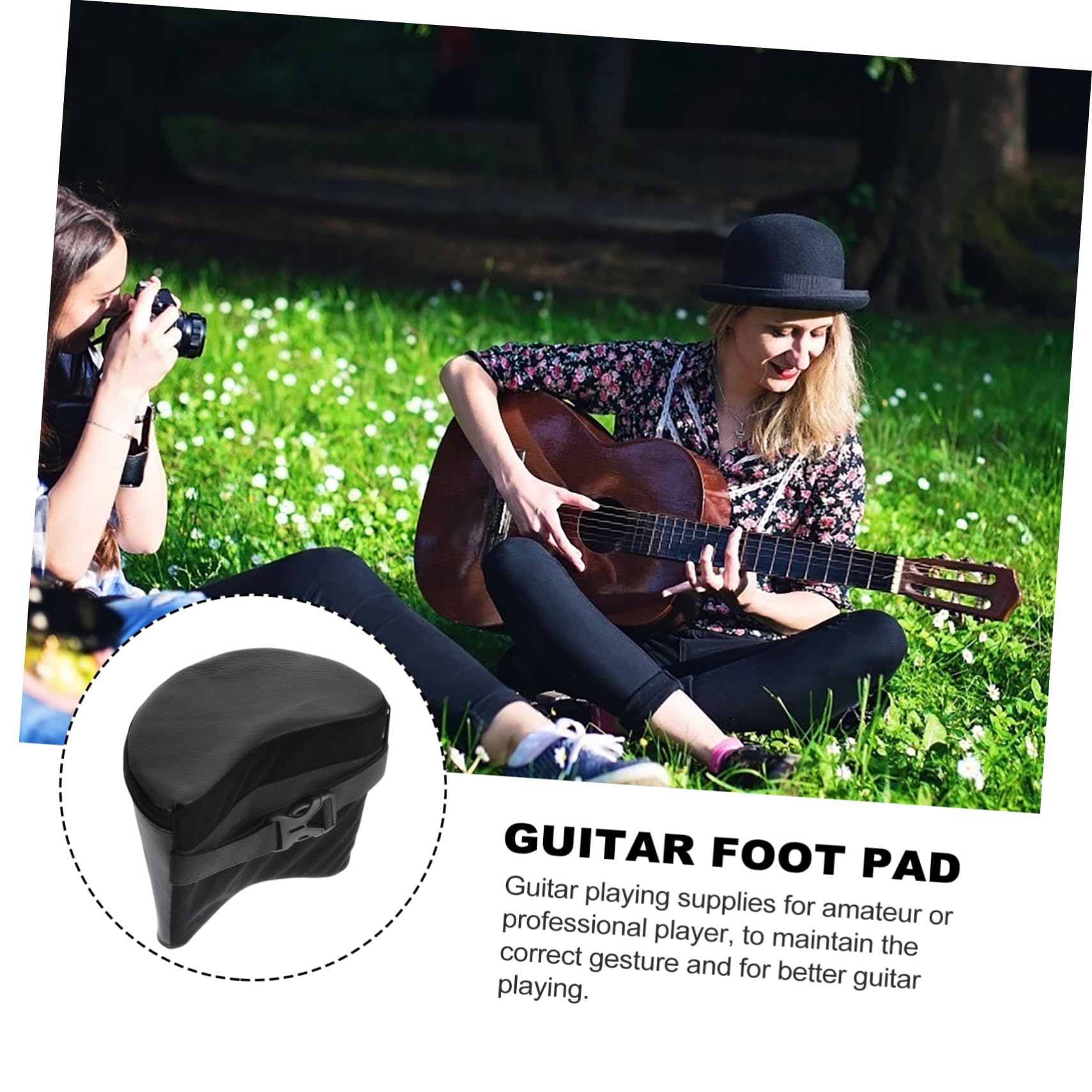 Poggiapiede per Chitarra Classica Flanger Antiscivolo Leggero Nero | Pad per Suonare la Chitarra, Similpelle e Schiuma, Postura Corretta, per Pratica Quotidiana e Performance