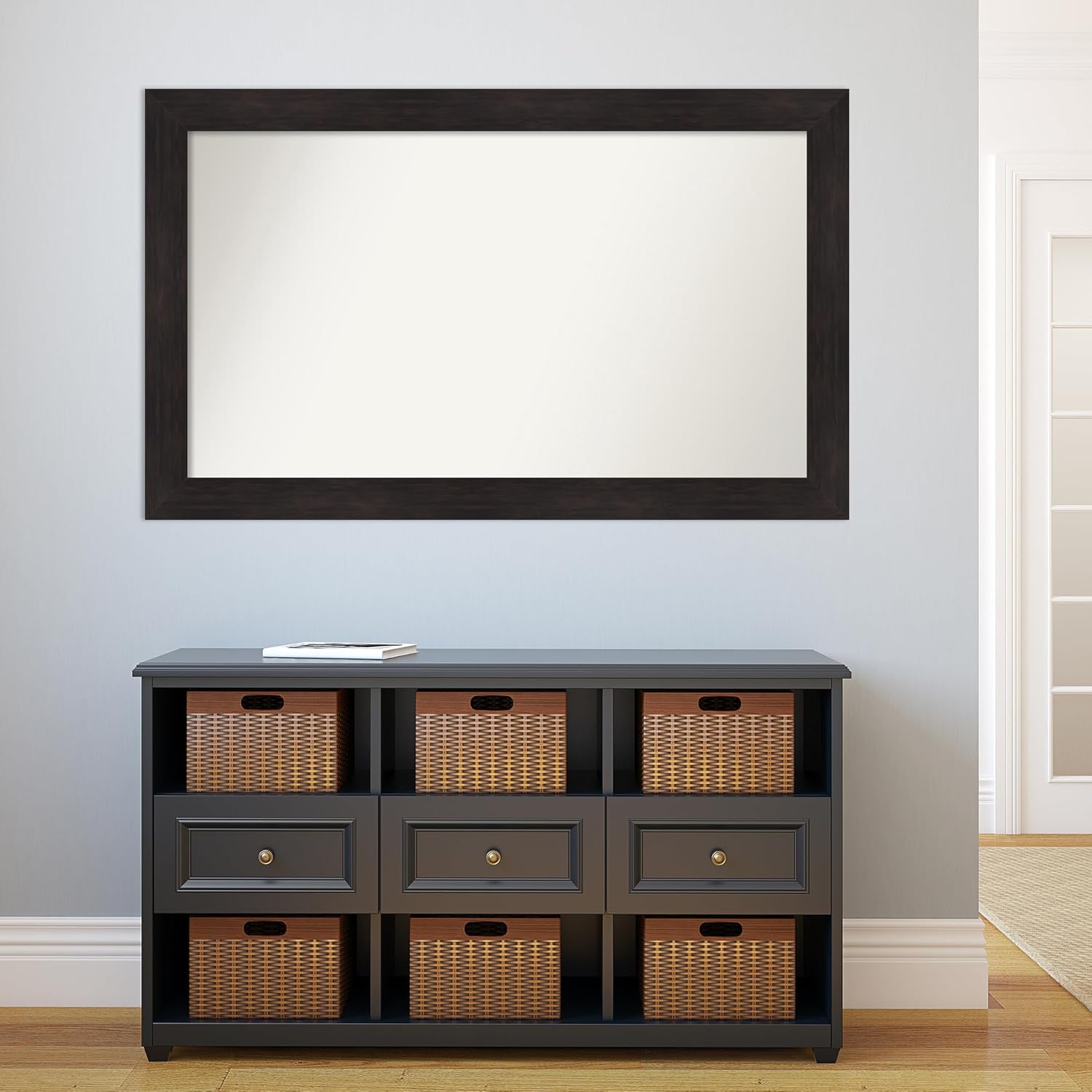 Amanti Art Brown Bathroom Mirror for Over Sink, 32x52 Custom Made Furniture Espresso Rectangle Vanity Mirror, Oversize Casual Wood Frame, Hangs Horizonally and Vertically, Wall Decor