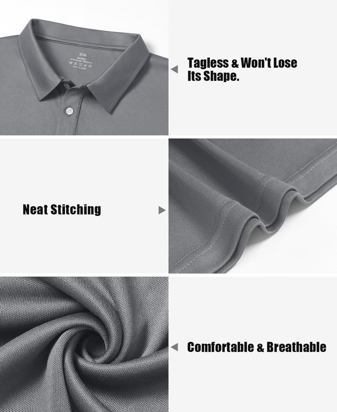 5 Pack Polo Shirts for Men Dry Fit Short Sleeve Golf T-Shirt Moisture Wicking Collared Casual Work Tops - Image 3