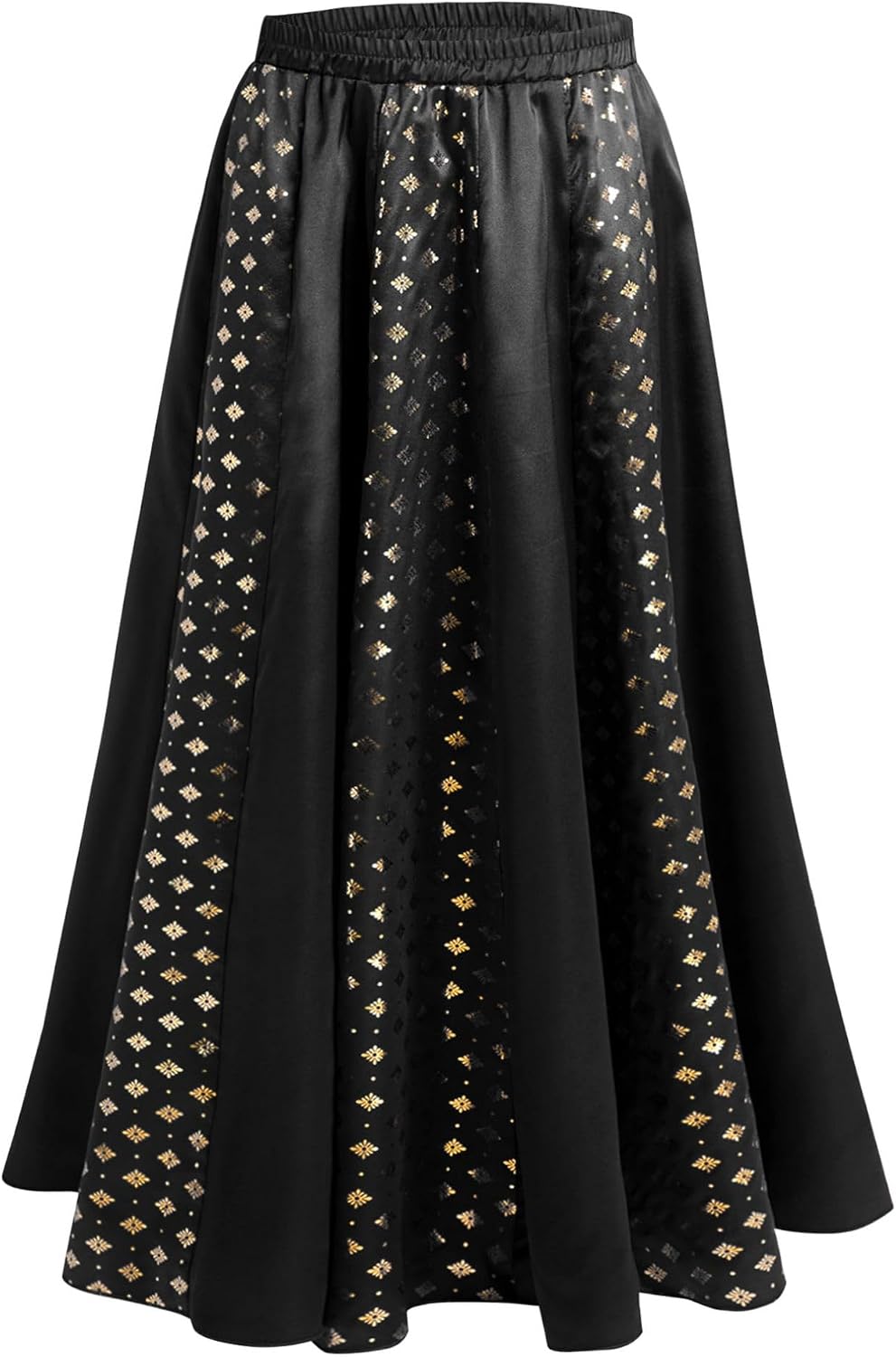 FEESHOW Kids Girls Indian Satin Lehenga Skirts Metallic Printed Elastic Waist Maxi Skirt for Wedding Party