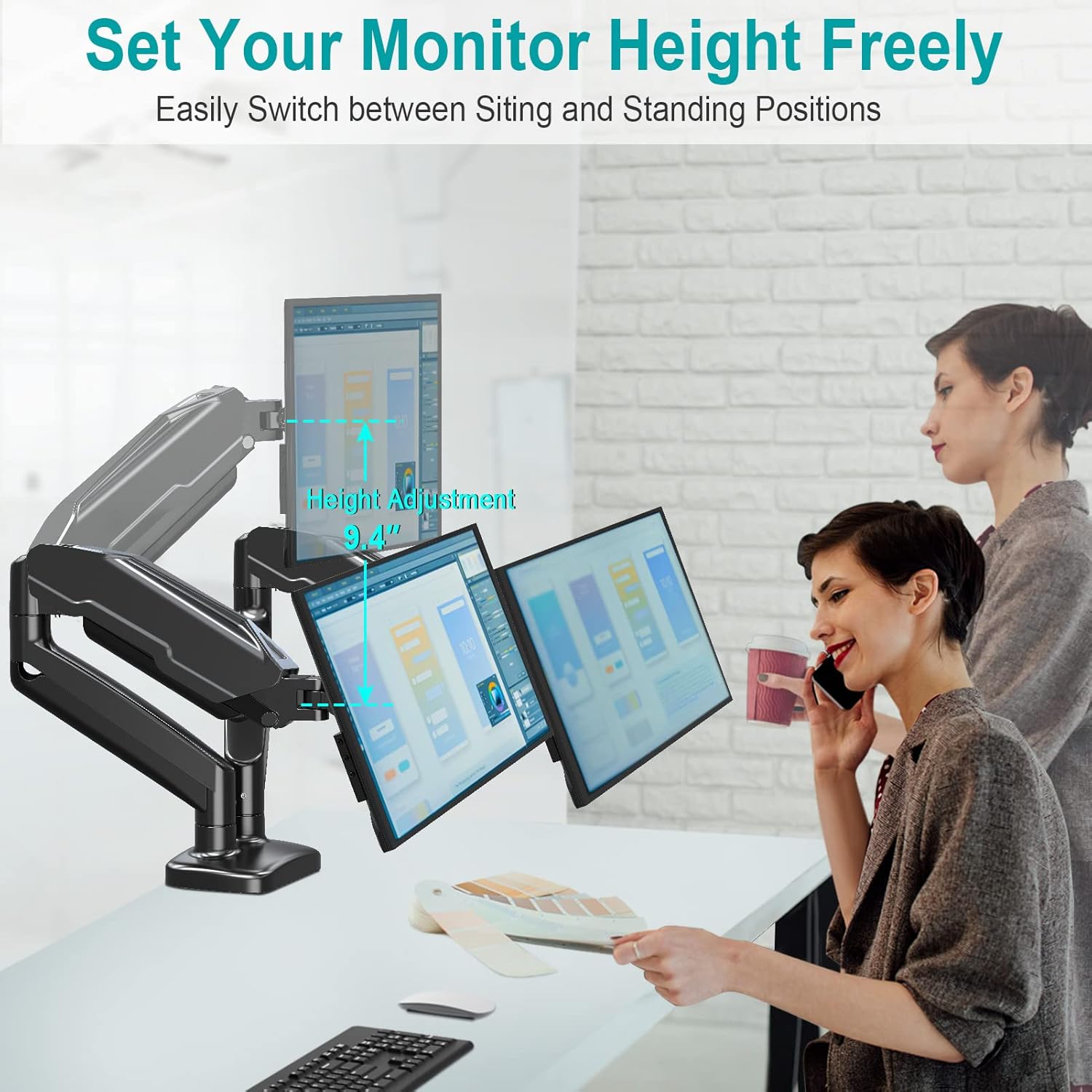 MOUNT PRO Dual Monitor Mount Fits 13 to 32 Inch Computer Screen, Height Adjustable Monitor Stand for 2 Monitors and Universal Non-VESA Monitor Mount Adapter