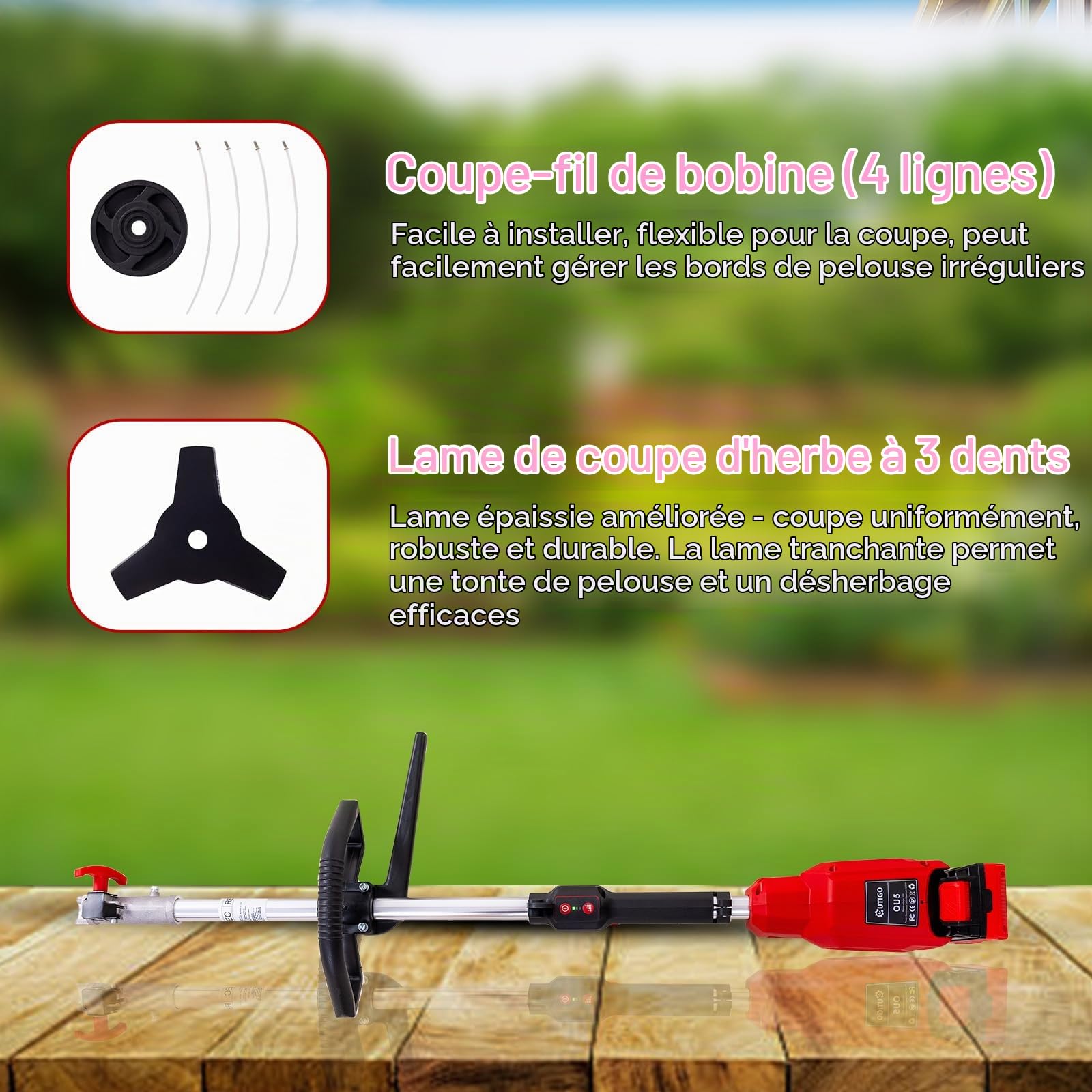 Outil Multifonctions sans Fil 4en1, Débroussailleuse - Tronçonneuse- Élagueuse - Taille-haie pour Le Jardinage, avec Batterie*1