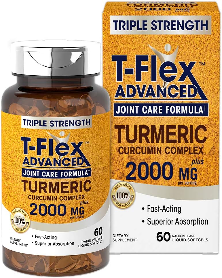 Turmeric Curcumin Complex 2000mg | 60 Softgel Capsules | Triple Strength Joint Care | Non-GMO, Gluten Free Supplement | by T-Flex