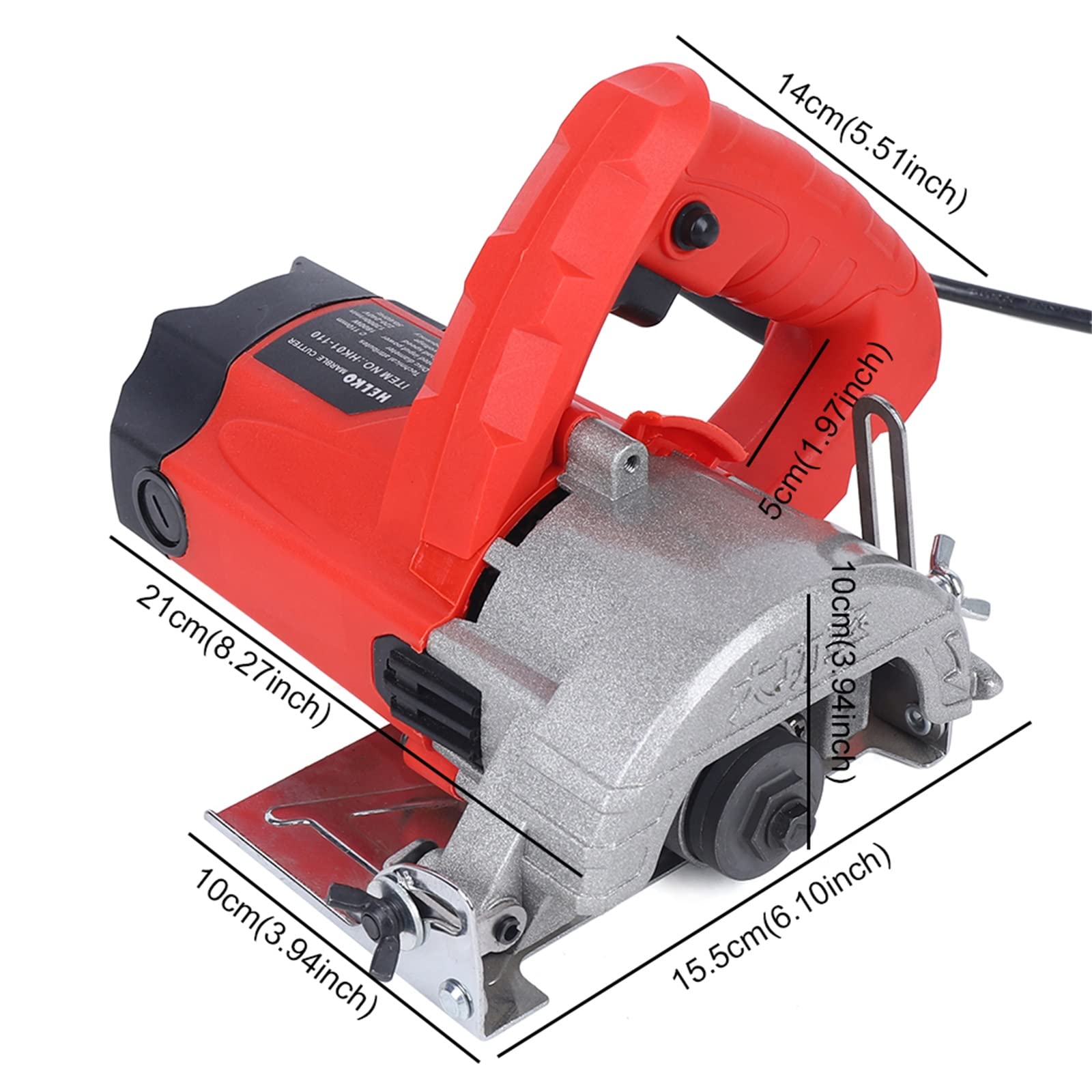Cortador eléctrico de azulejos manual para azulejos y madera, máquina de corte de piedra con 2 hojas, engranaje doble, profundidad de corte máxima 0-34 mm
